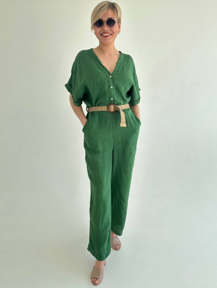 фото Комбинезон льняной белый