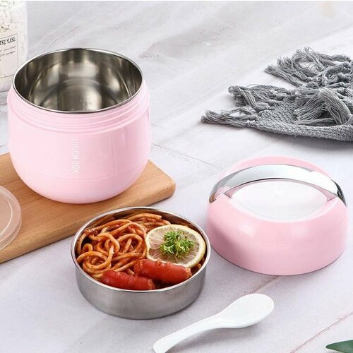 Ланч - бокс Vivacat, из нержавеющей стали, изолированный, герметичный термо контейнер, многофункциональный, 1 литр, розовый (VC_launch_box_1_pink)