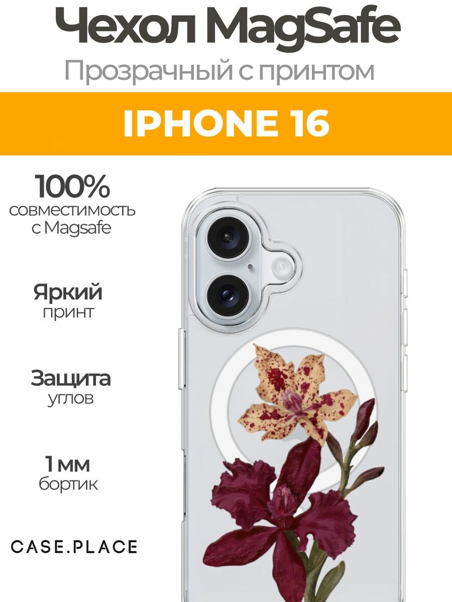 Чехол на Apple iPhone 16 (Айфон 16) MagSafe с магнитом и принтом Готические цветы в темноте 3