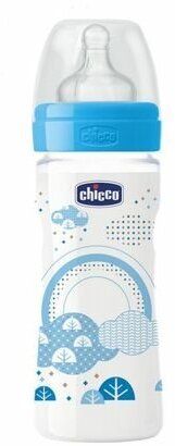 Chicco Бутылочка с соской из силикона Well-Being, средний поток, 250 мл boy/girl, с 2 месяцев, голубой