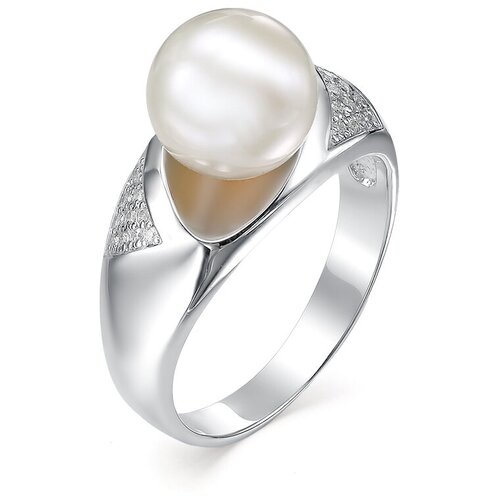Ювелирное кольцо алькор из родированного серебра c жемчугом и кристаллами