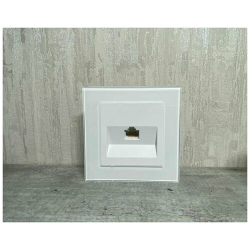 Интернет розетка, белая, рамка стекло YK2013-G