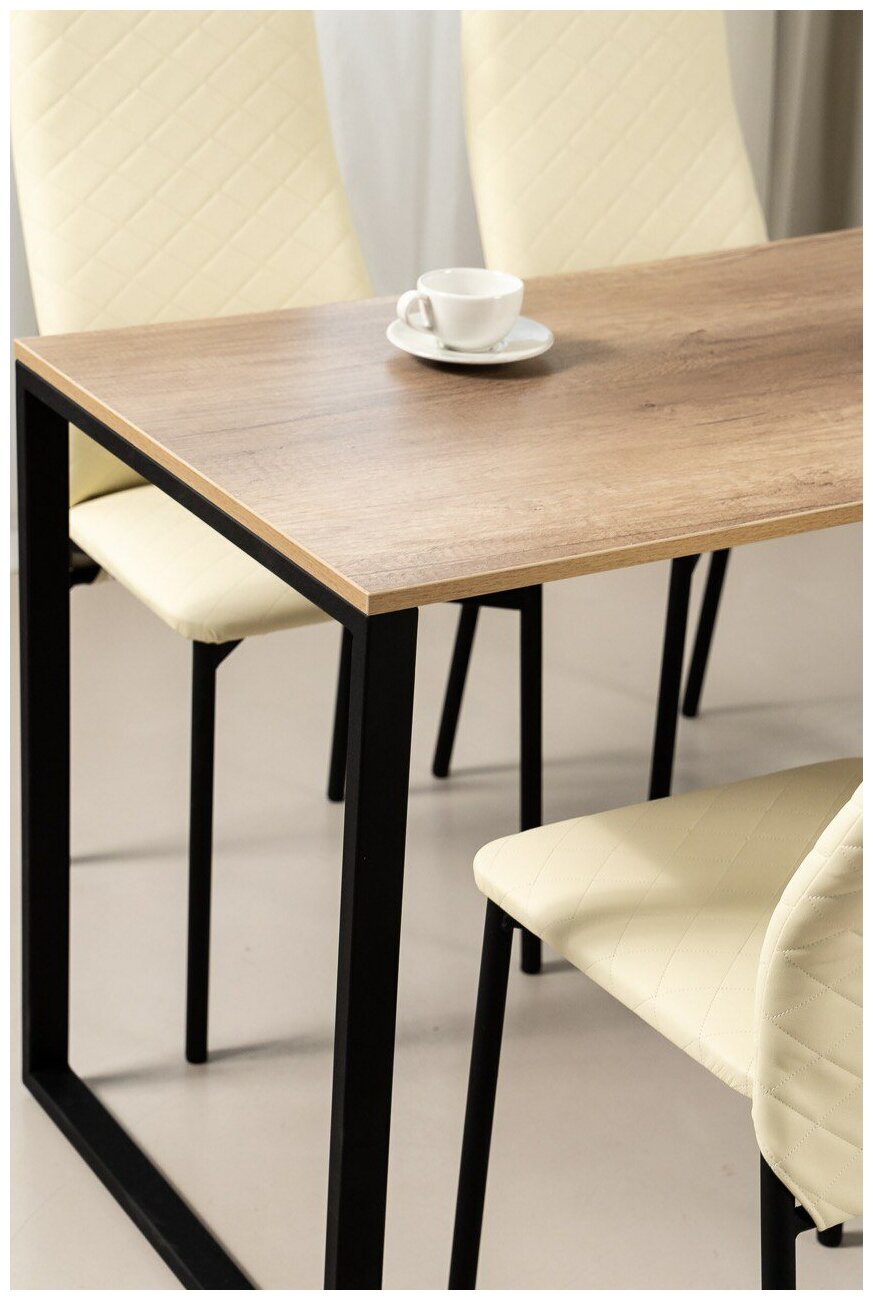 Обеденная группа Стол и 4 стула, стол «Дуб Каньон» 120х60х75, стулья бежевые искусственная кожа 4 шт.