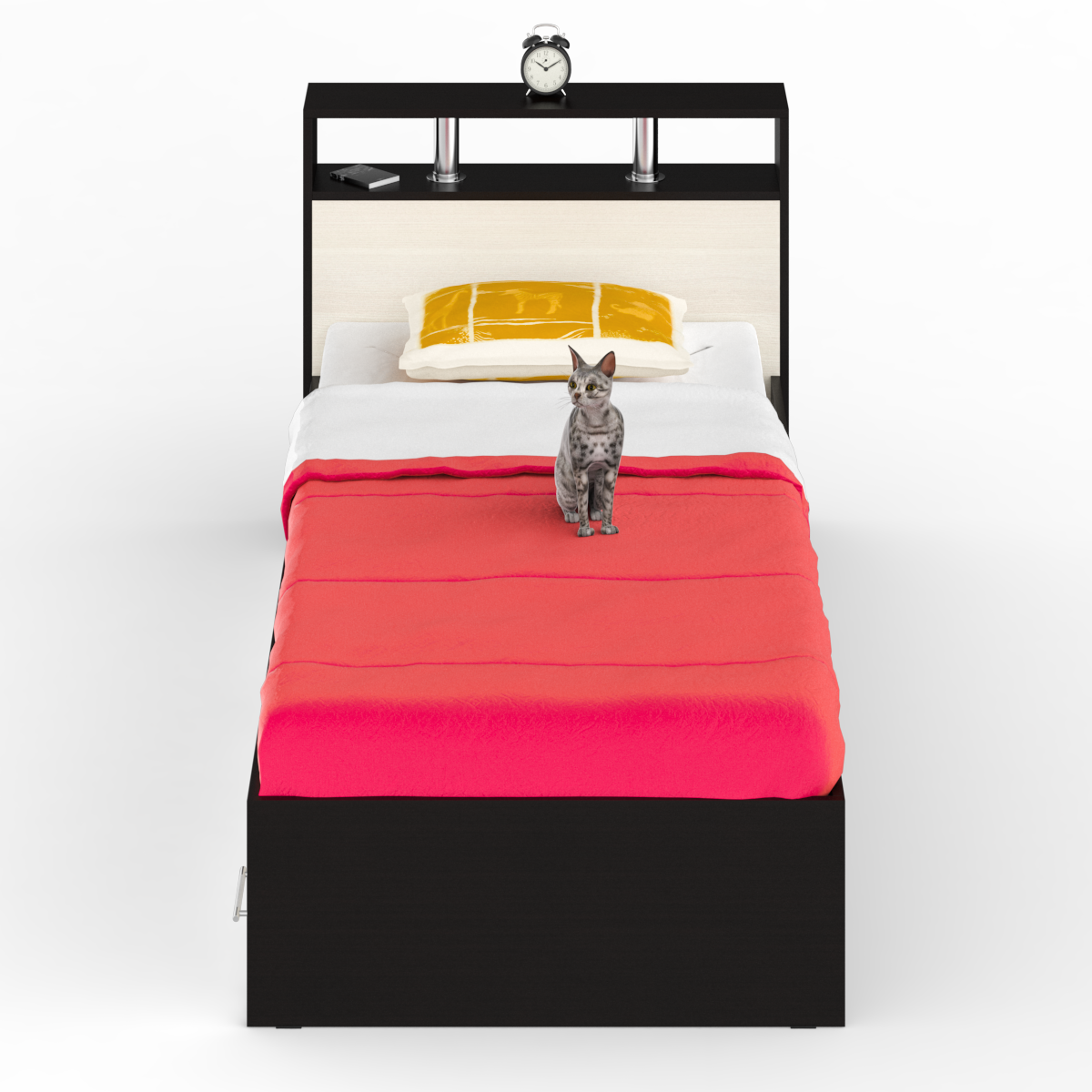 Кровать с ящиками Камелия 900, цвет венге/дуб лоредо, ШхГхВ 93,5х203,5х78,2 см, сп. м. 900х2000 мм, без матраса, основание есть