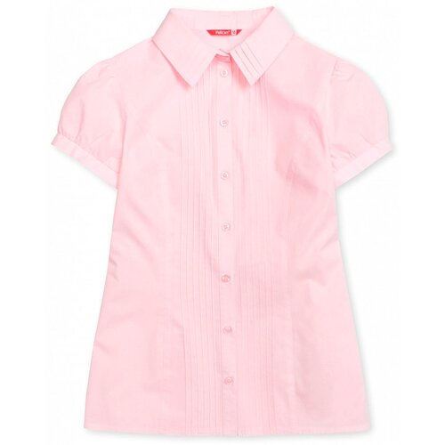 Школьная блуза Pelican, полуприлегающий силуэт, на пуговицах, короткий рукав, без карманов, размер 11, розовый