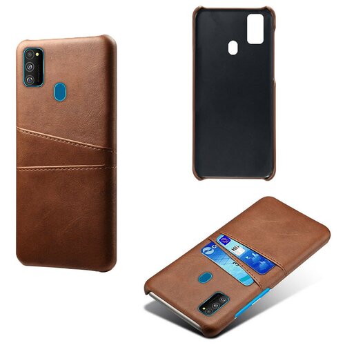 фото Чехол панель-накладка mypads для samsung galaxy m30s / samsung galaxy m21 sm-m215 (2020) из качественной импортной кожи с визитницей с отделением для банковских карт мужской женский коричневый