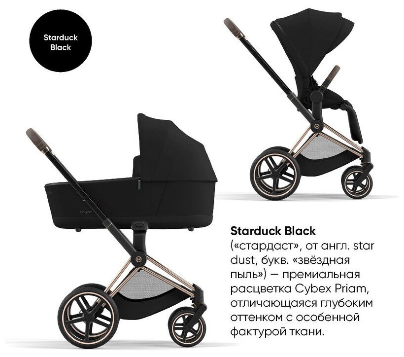 Детская коляска 2 в 1, Cybex Priam IV, рама Rosegold/текстиль Stardust Black