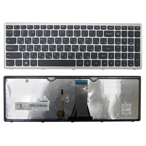 клавиатура для ноутбука lenovo ideapad l340 15 черная с голубой подсветкой Клавиатура для ноутбука Lenovo IdeaPad Flex 15, G500S, G505S, S500, S510, Z510 рамка серебря