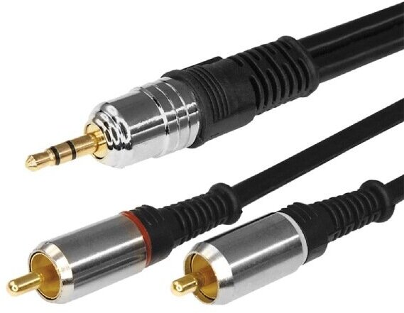 Шнур REXANT 3.5 Stereo Plug - 2RCA Plug, GOLD, металл, 3м