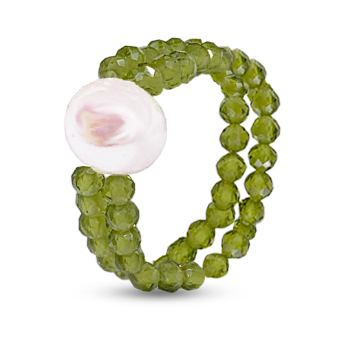 Кольцо Aleska, хризолит, жемчуг пресноводный культивированный, размер 18, салатовый браслет aleska с оливином и жемчугом