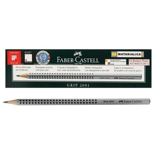 faber castell карандаш чернографитный grip 2001 hb 117000 серый Карандаш чернографитный Faber-Castell профессиональные Grip 2001 2B трёхгранный корпус, массажные шашечки