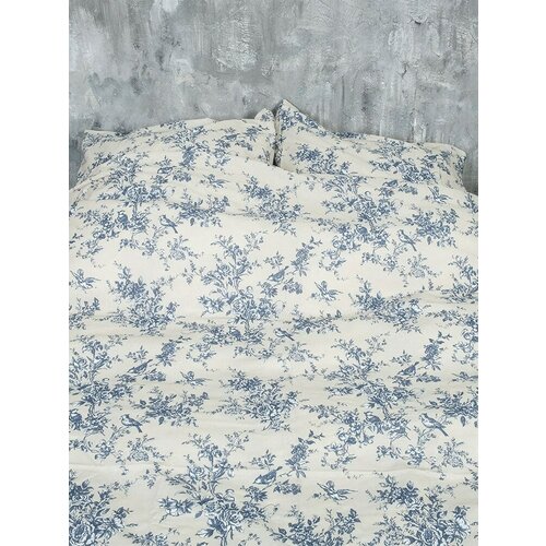 Постельное белье Argnord 1,5-спальное из льна Райский сад голубой комбинированный с наволочками 50х70
