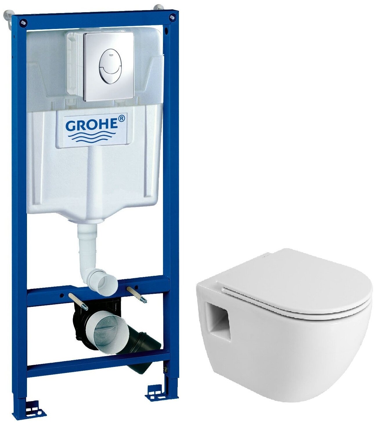 Инсталляция Grohe 38721001 + Унитаз подвесной безободковый с сиденьем CEZARES LOTO BB070CHR