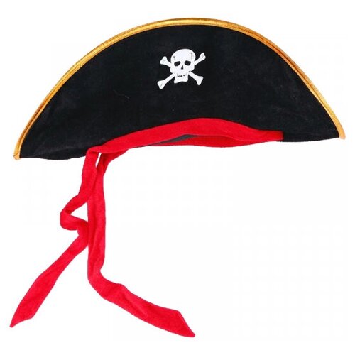 Шляпа пирата "Пиратская треуголка с красной лентой" с черепом (Набор 2 шт.)