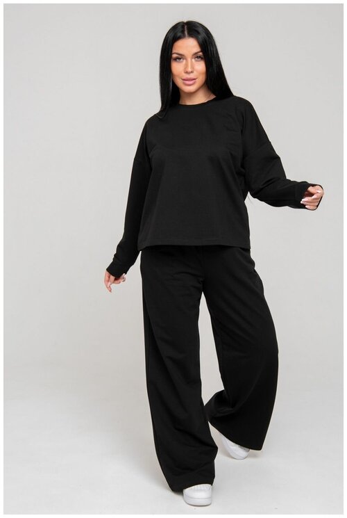 Костюм Dianida, свитшот и брюки, повседневный стиль, свободный силуэт, пояс на резинке, размер 48, черный