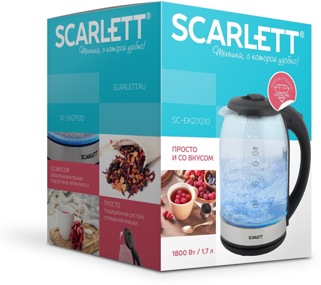 чайник SCARLETT SC-EK27G10 1800Вт 1,7л стекло - фото №9