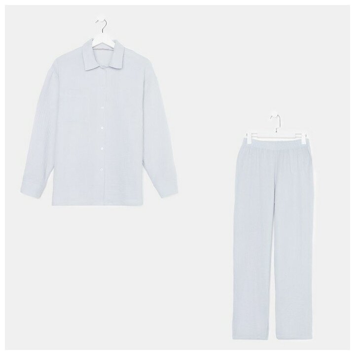 Пижама Kaftan, рубашка, брюки, длинный рукав, размер 52, серый - фотография № 17