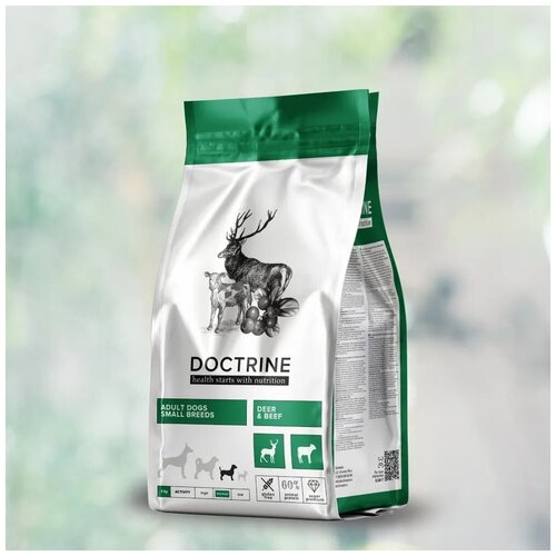 Doctrine сухой беззерновой корм для взрослых собак мелких пород с телятиной и олениной, 3 кг