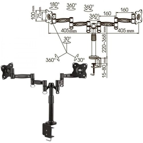 Кронштейн для 2 мониторов настольный KROMAX OFFICE-3, VESA 75 100, 10
