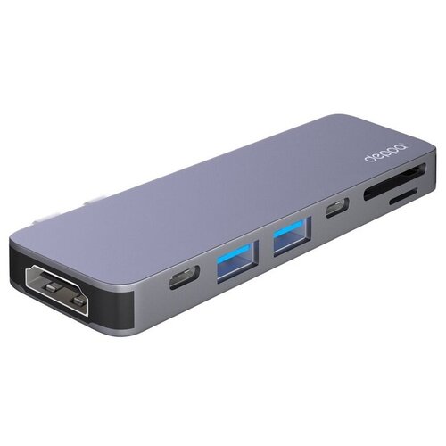 Переходник Deppa Thunderbolt C 7в1 (73121) Type-C to USB3.0x2/ HDMI/ Thunder3/ Type-C/ SD/ MicroSD для MacBook Графитовый мульти переходник j5create usb c 3 1 с супер высокой скоростью порты hdmi sd microsd 2 x usb a 3 1