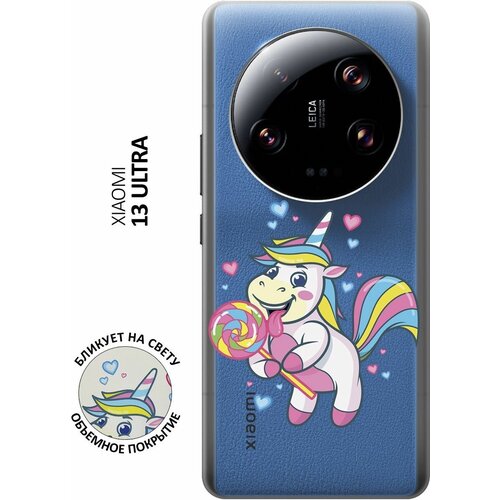 Силиконовый чехол с принтом Unicorn and candy для Xiaomi 13 Ultra / Сяоми 13 Ультра силиконовый чехол на xiaomi 13 ultra сяоми 13 ультра с 3d принтом disgruntled cat прозрачный