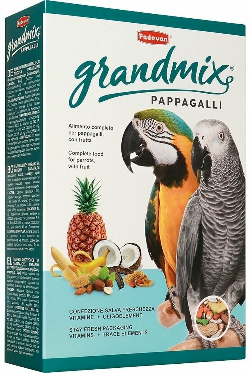Padovan корм Grandmix Pappagalli для крупных попугаев, 600 г