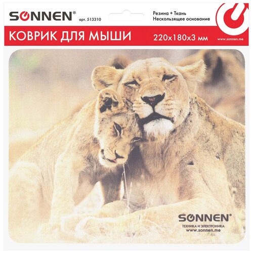 фото Коврик для мыши sonnen "lions", резина + ткань, 220х180х3 мм, 513310