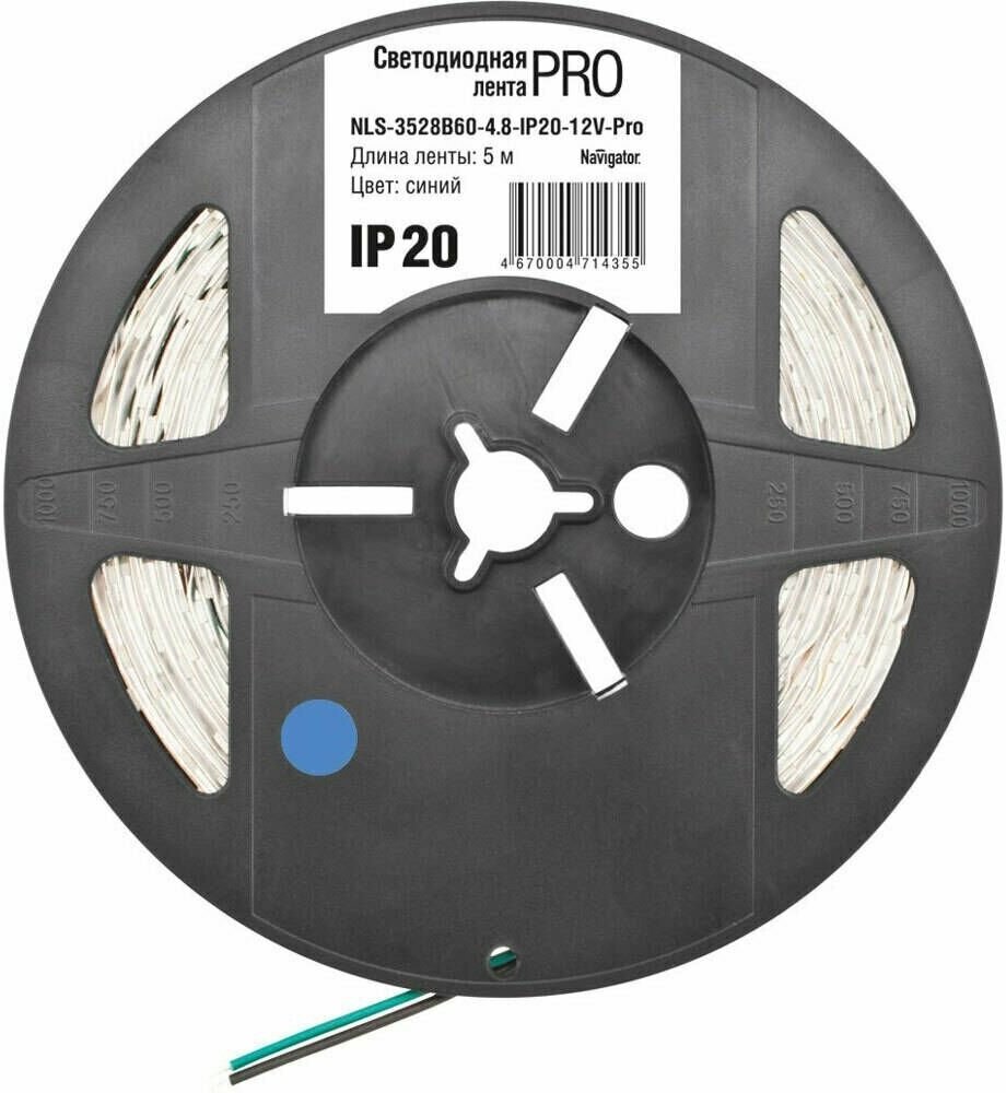 Светодиодная лента Navigator "NLS-Pro R5" 12V IP20 SMD3528 4.8 Вт/м, 60 диодов на 1 метр, ширина 8 мм, цвет синий - фотография № 3