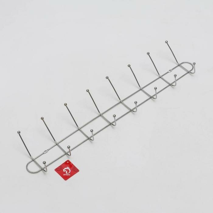 Вешалка настенная на 8 двойных крючков «Блеск», 67×11×7 см, цвет серебряный - фотография № 8