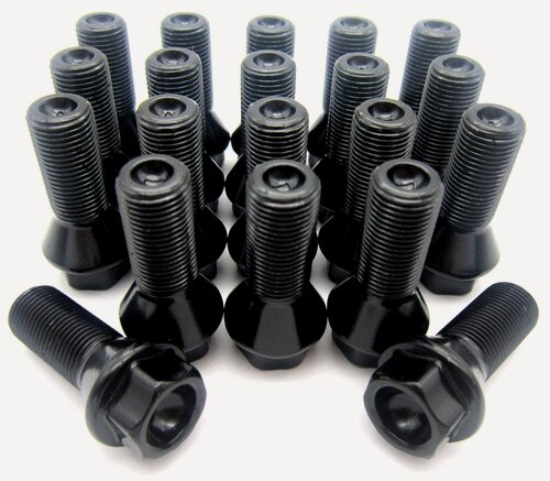 Изображение товара Болт колесный M14X1,25X25 черный цинк, конус с выступом, под ключ 17 мм, 20 шт.