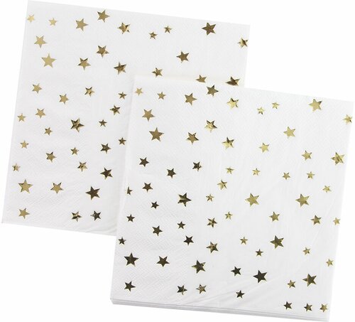 Салфетки бумажные, Золотые звезды, Белый/Золото, Металлик, 33*33 см, 12 шт.