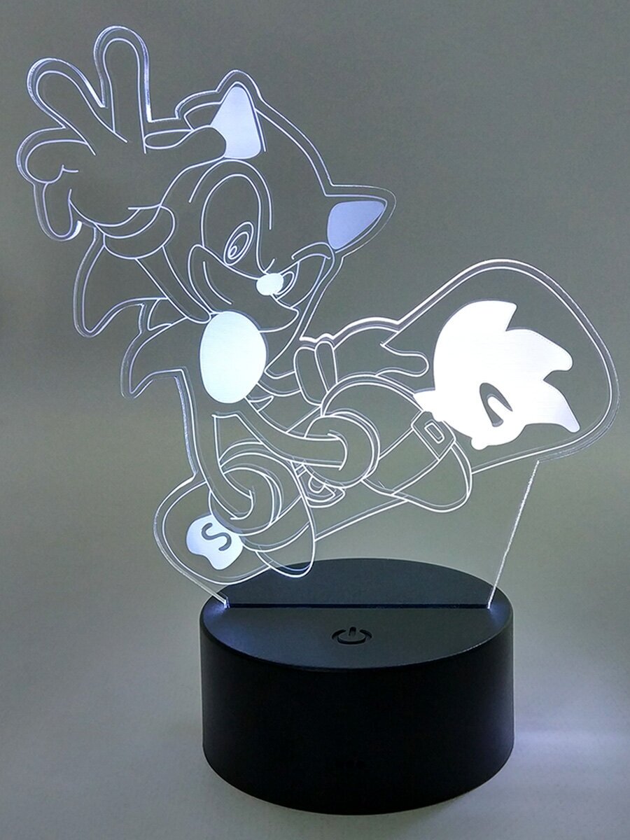 Настольный 3D-ночник Соник на сноуборде Sonic (usb, 19 см) - фотография № 2