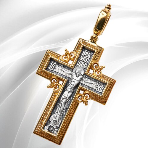 Крестик VitaCredo, серебро, 925 проба, золочение, чернение, размер 6 см. крест серебряный распятие молитва да воскреснет бог