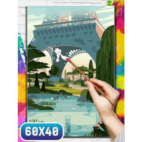 Картина по номерам на холсте пейзаж париж - 12267 60х40 картина по номерам на холсте пейзаж эйфелева башня париж достопримечательности пейзаж 12609 в 60x40