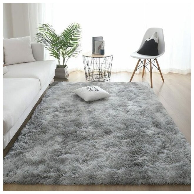 Ковер мягкий-пушистый, Fluffy Carpet 160х80 , светло-серый. - фотография № 4
