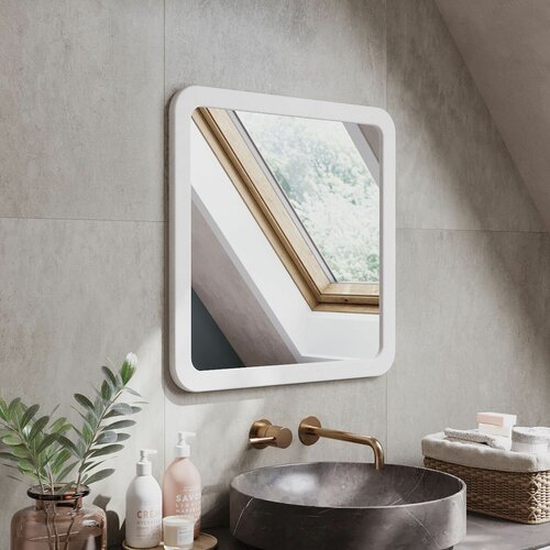 Зеркало для ванной Aura Square M, настенное квадратное зеркало в раме 60x60см, бетон, белое матовое