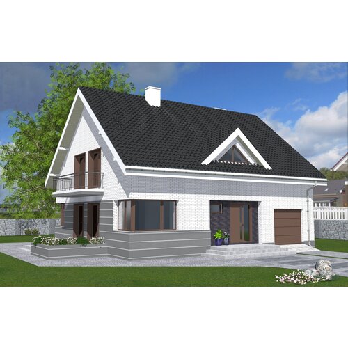 Проект одноэтажного дома с мансардой и гаражом (203 м2, 11м x 13м) Rg4883 фасадная панель fineber кирпич облицовочный керамический