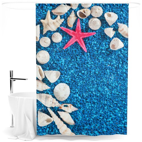 Шторка для ванной «Сирень» «Морская звезда», 145х180 см, цвет синий