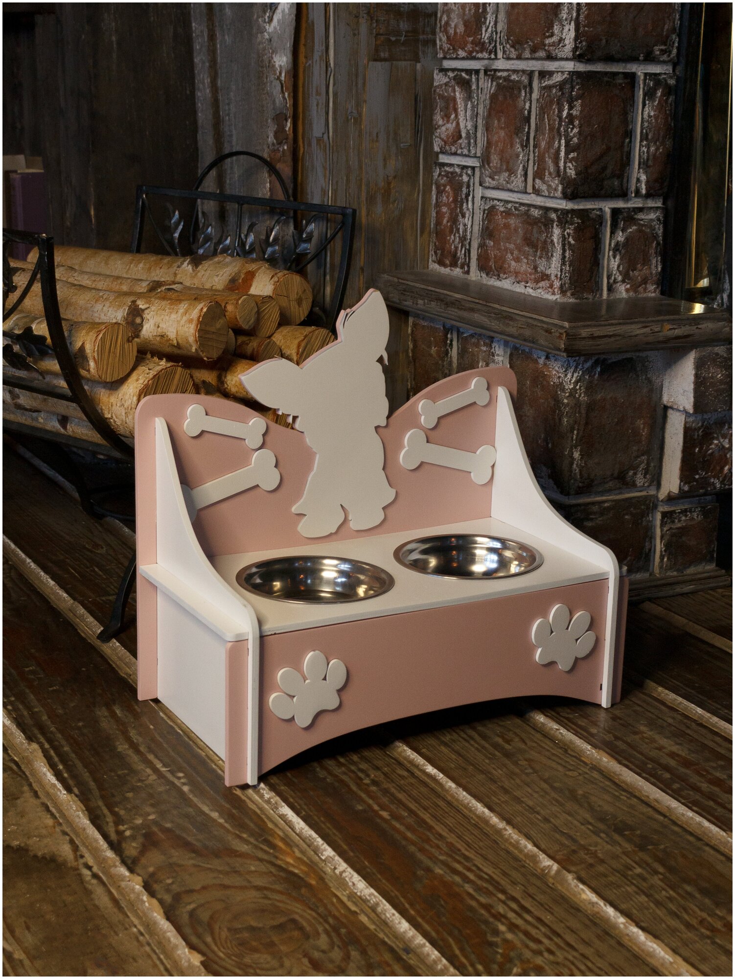 Подставка для 2-х мисок "Собака" Бело- Розовая - фотография № 2