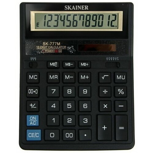 Калькулятор настольный большой 12-разрядный, SK-777M, двойное питание, двойная память, 157 x 200 x 32 мм, черный