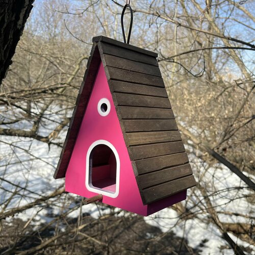 Деревянный скворечник для птиц PinePeak / Кормушка для птиц подвесная для дачи и сада, 250х190х150мм
