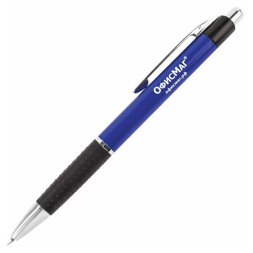 Ручка шариковая автоматическая Офисмаг (0.35мм, синий цвет чернил, хромированные детали) (RBP043)