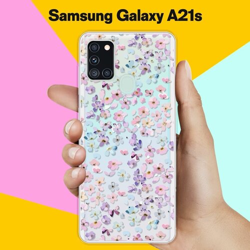 Силиконовый чехол Цветочки на Samsung Galaxy A21s жидкий чехол с блестками единорог с розовой гривой на samsung galaxy a21s самсунг галакси a21s
