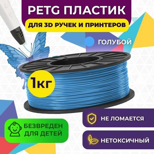 Пластик в катушке Funtastique (PETG,1.75 мм,1 кг) , цвет Голубая луна пластик для 3д принтера , картридж , леска , для творчества