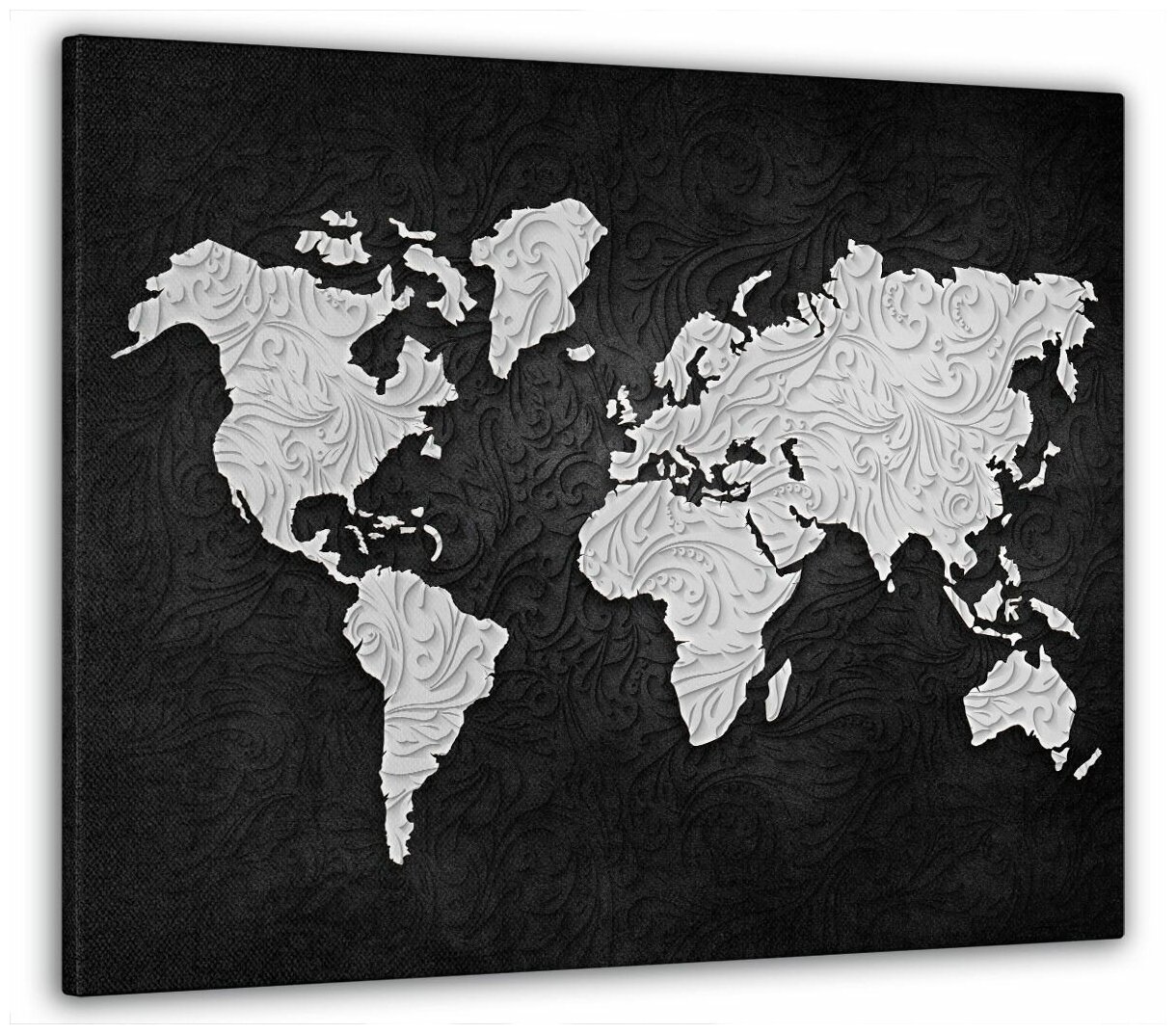 Картина на стену, для интерьера "Карта мира с черно_белым узором" 50x70 см