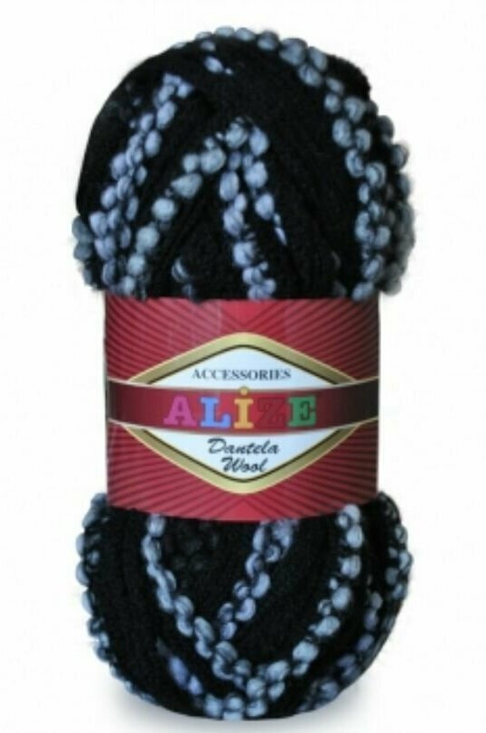 Пряжа для вязания Alize Dantela wool 100 гр/20 м 70% акрил, 30% шерсть 1510 черный-голубой