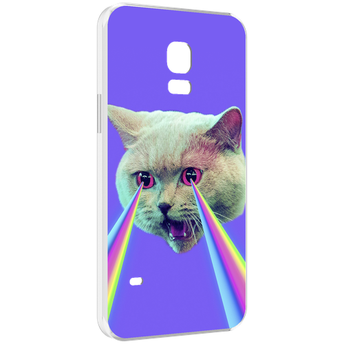чехол mypads кот и мышь для samsung galaxy s5 mini задняя панель накладка бампер Чехол MyPads кот с радугой в глазах для Samsung Galaxy S5 mini задняя-панель-накладка-бампер