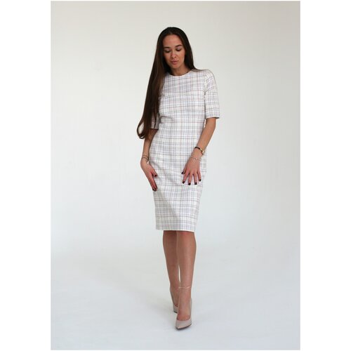 фото Платье женское повседневное в офис на каждый день, твидовое, приталенное, удлинённое, рукава три четверти, праздничное, на выпускной, размер 44 ma.rex