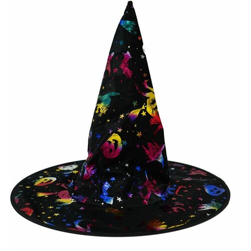 фото Шляпа "ведьма" яркий принт, украшение, декор для хэллоуина веселуха