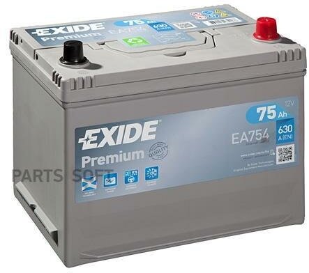 Аккумуляторная батарея PREMIUM [12V 75Ah 630A KoreanB1] EXIDE / арт. EA754 - (1 шт)